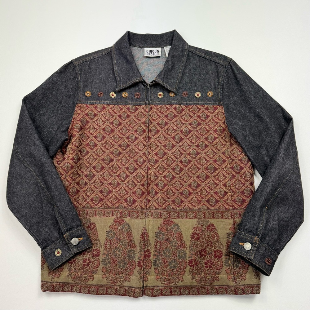 Women’s Vintage Chico’s Design Full Zip Denim/Wool Over Lay Basic Jacket Size 1